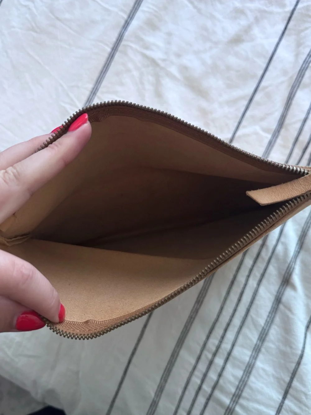 Tan Leather Zippered Clutch